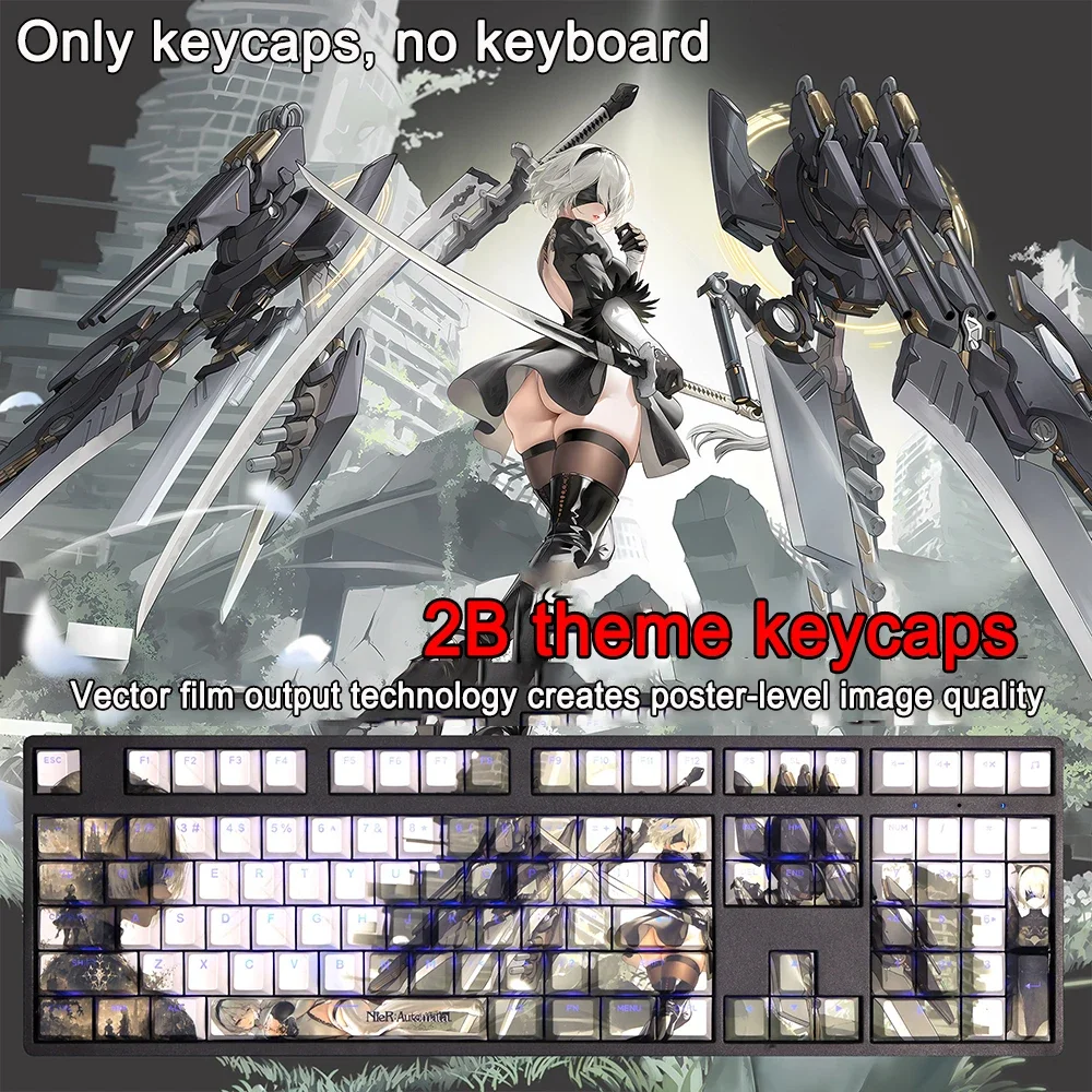 108 Keys Keycaps For NieR:Automata Keycaps A2 2B PBT Dye Sub Backlit Keycaps Cartoon Anime Gaming Key Caps For ANSI 87 104 108