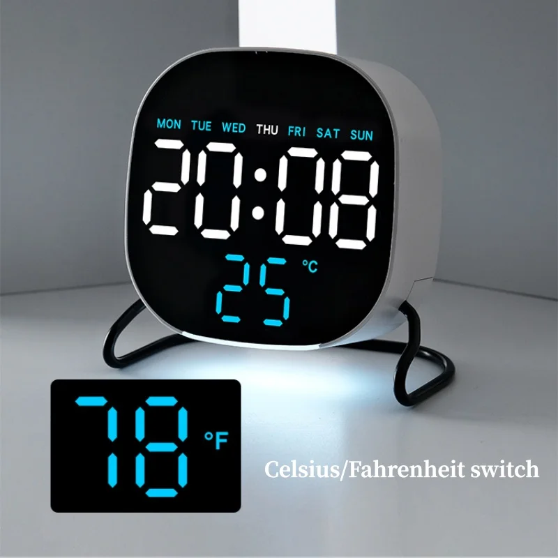 Voice Control  Digital Alarm Clock Night Light Temperature Week Date Brightness Adjustment Timer Clock 12/24H Table Clock