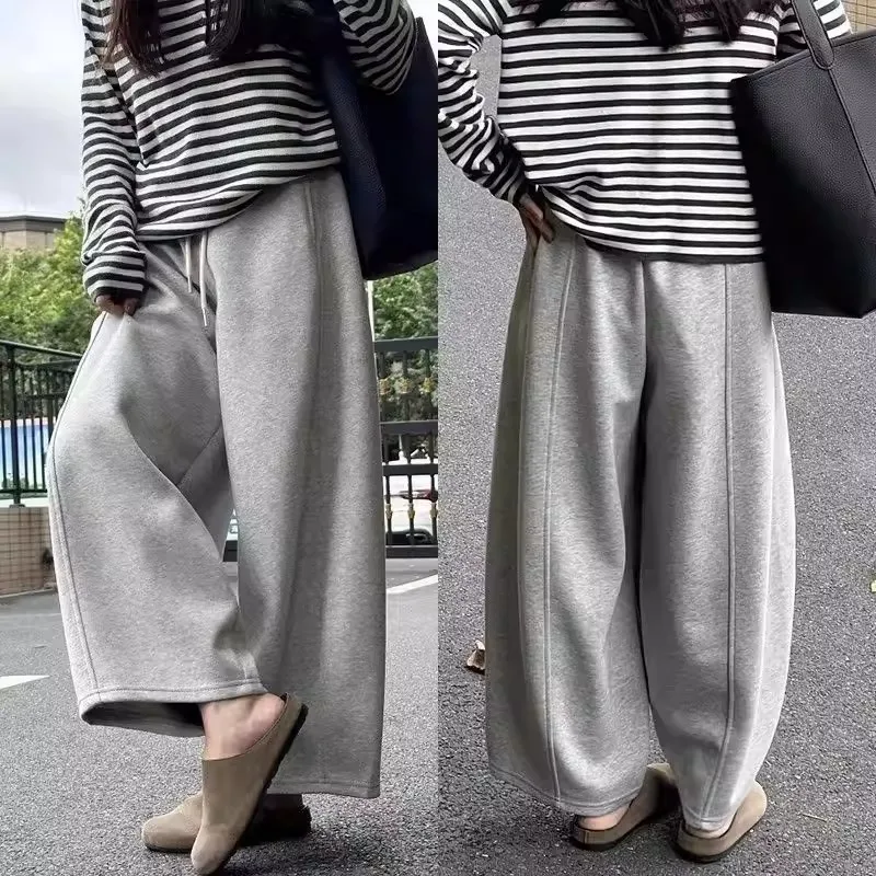 

Свободные повседневные спортивные брюки для полных женщин, с высокой талией, широкими штанинами, для весны и осени, новинка