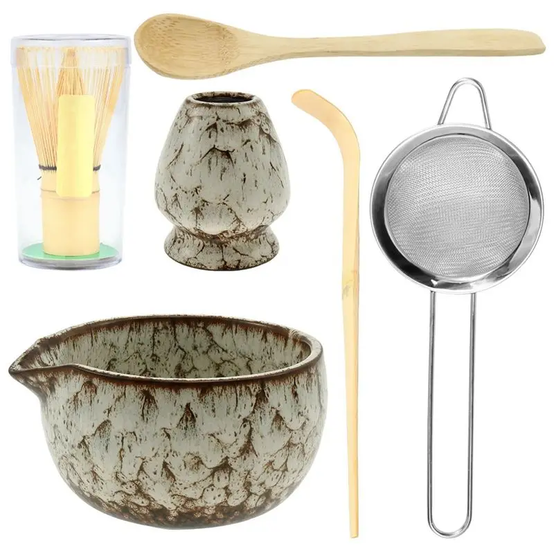 BMBY-Japanese Tea Cup& Whisk Set 6 Pcs Elegant Matcha Whisk Set Includes Whisk Holder Kitchen Gadgets HOME