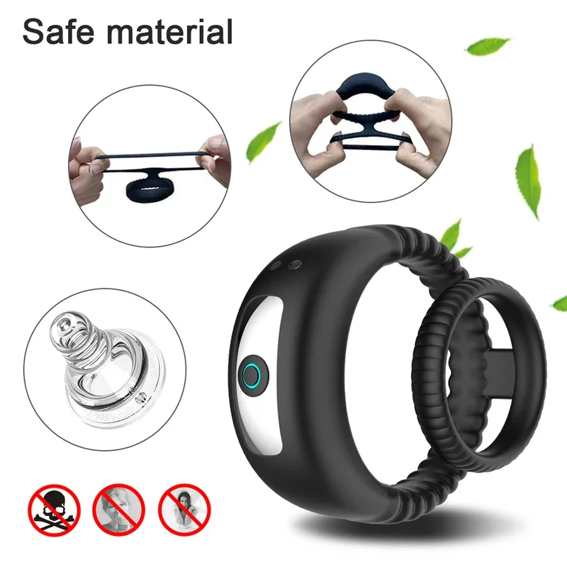 Anillo vibratorio para pene con retardo de doble expulsión, productos para adultos impermeables, juguete sexual de masturbación masculina para hombres