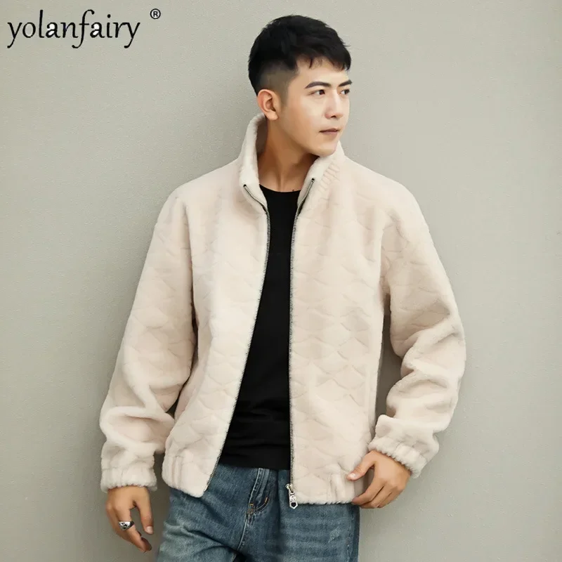 2023 New Winter Jacket Men's Lamb Fur Coat Men Grain Sheep Fleece Standing Collar Men's Jackets Autumn Trend Male Fur Clothing F