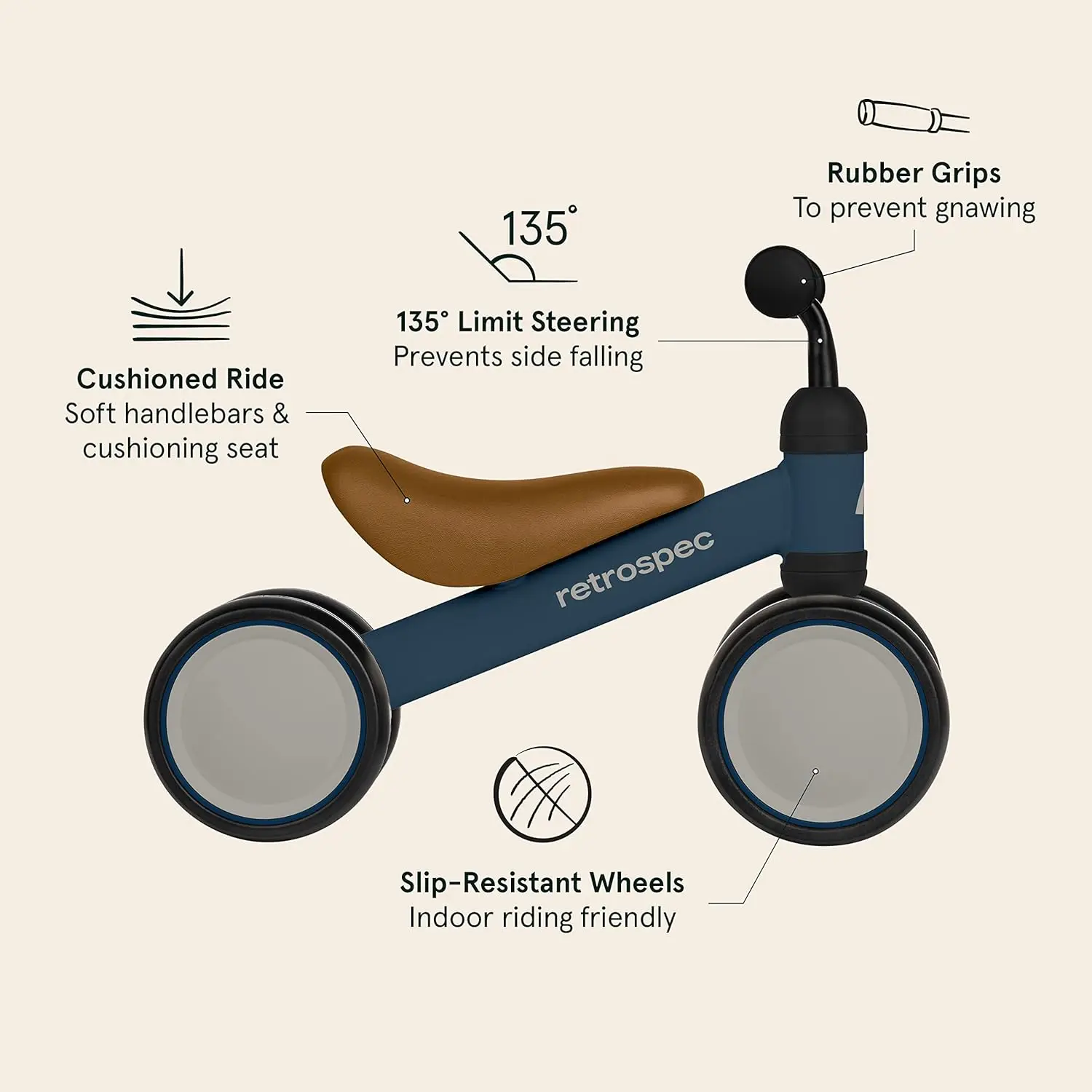 Andador de cuatro ruedas para bebé, bicicleta de equilibrio para niños de 12 a 24 meses, regalo de primer cumpleaños, juguete de bicicleta para niños pequeños de 1 año