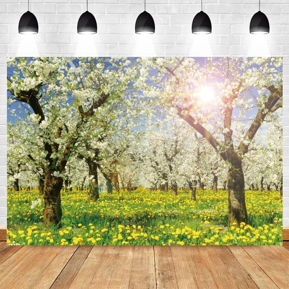 Spring Scene Photography Backdrop Green Trees Flowers Photocall Portrait Photographic Party Decoration Background Photo Studio