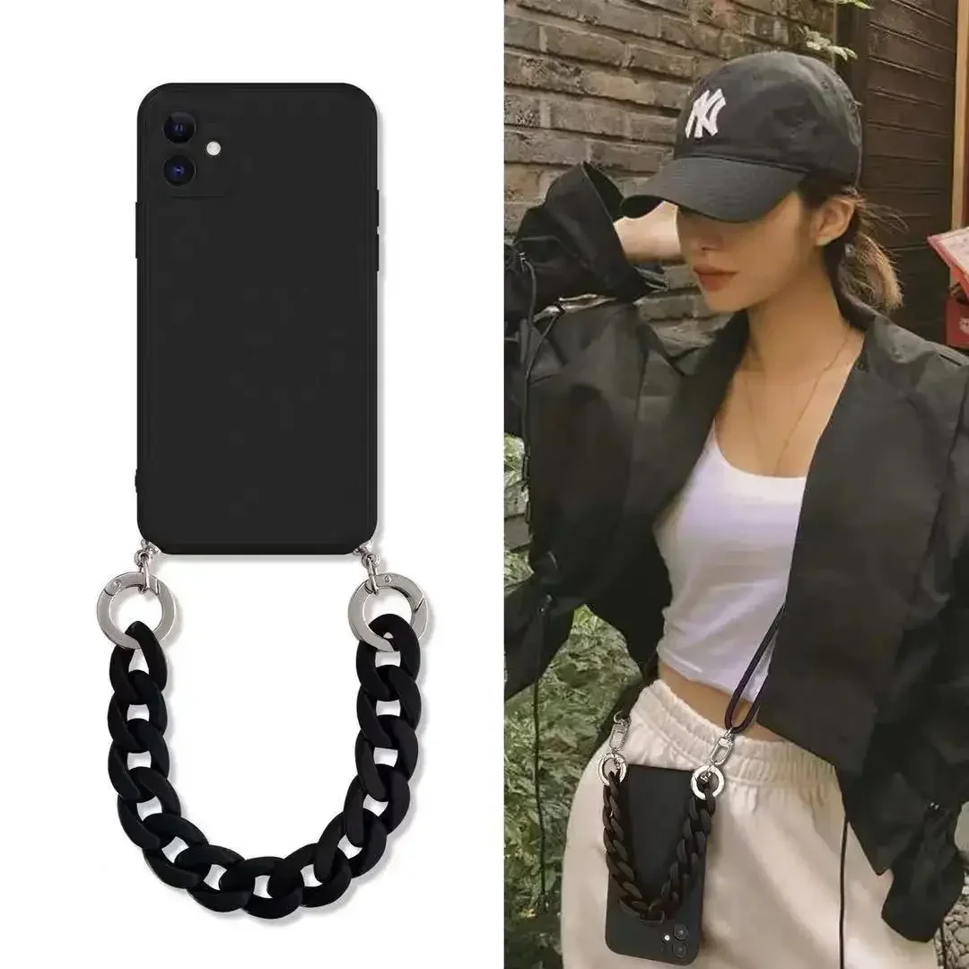 Luxury Marble Agate Chain Crossbody Lanyard Phone Case for IPhone 14 15 Plus 13 12 11 Pro Max X XS XR Max Liquid Silicone Cover