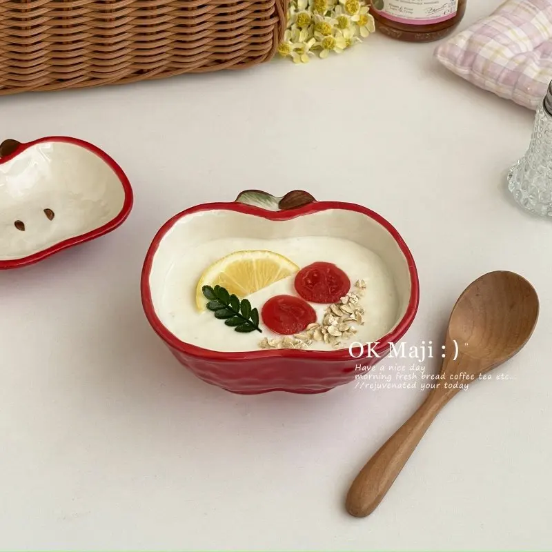Underglaze Colored Ceramics Tablewares Nordic Style Color Blocking Fruit Yogurt Bowls Creative Household Versatile Rice Bowls