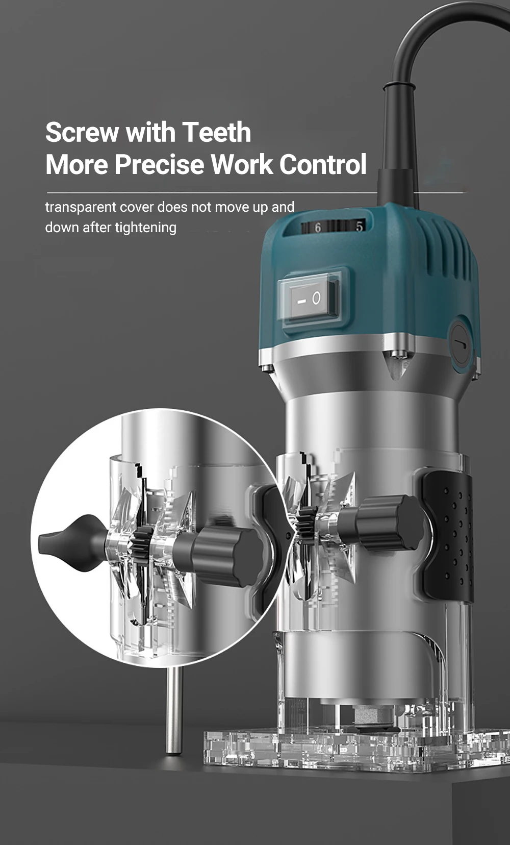 Compact Wood Router Tool 800W 220V Handheld Palm Router 33000RPM 6Variable Speeds Electric Trimmer Wood Router Hand Trimmer Tool