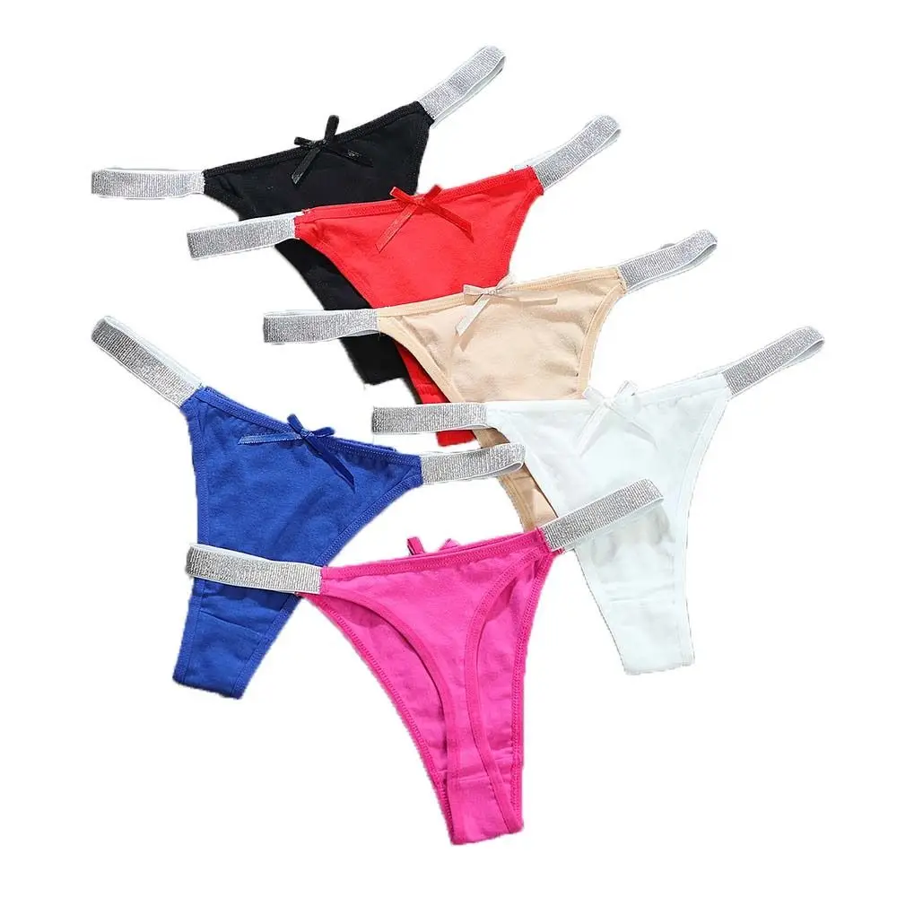 Silver Thin Belt Bowknot Panties Comfortable Low-waisted G-String Cotton Thong Sexy Solid Color Women's Briefs Beach