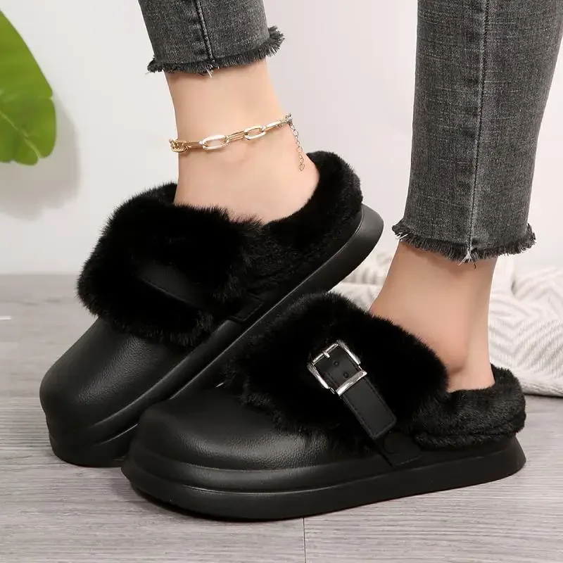 Wasserdichte EVA-Clogs mit dicker Sohle und Fellbesatz für Damen, Winter 2026, mit Metallschnalle, flauschige Outdoor-Hausschuhe, warme Plüsch-Pantoffeln für Frauen – Detail 20
