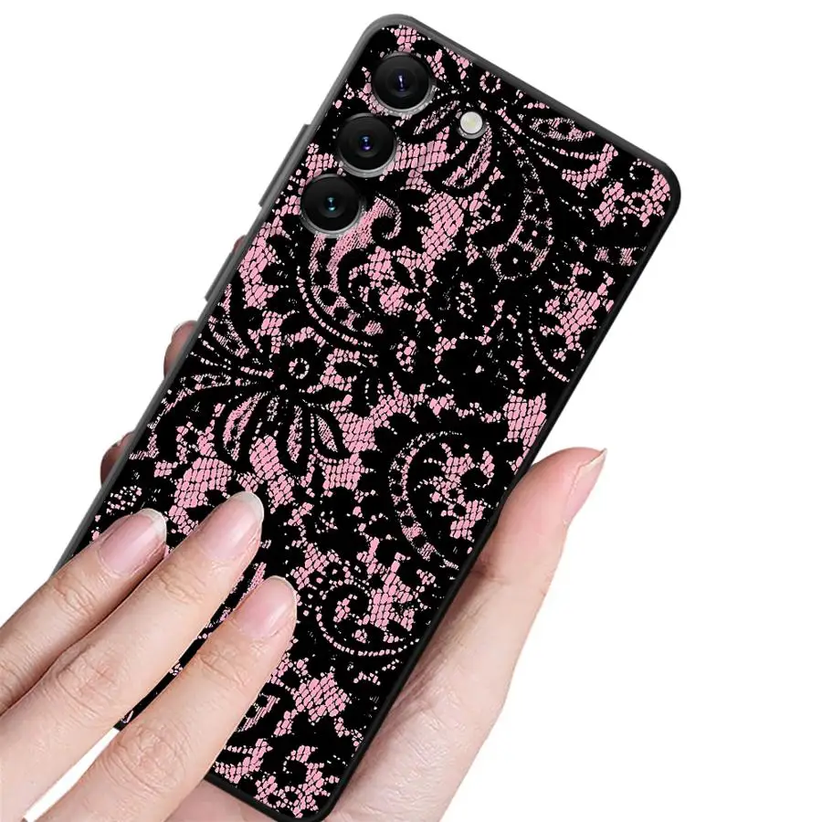 Capa de Renda Preta Sexy para Samsung Galaxy A57 A26 A23 A53 A35 A37 A22 A52 A36 A24 A55 A25 A73 A51 A32 A71 A72