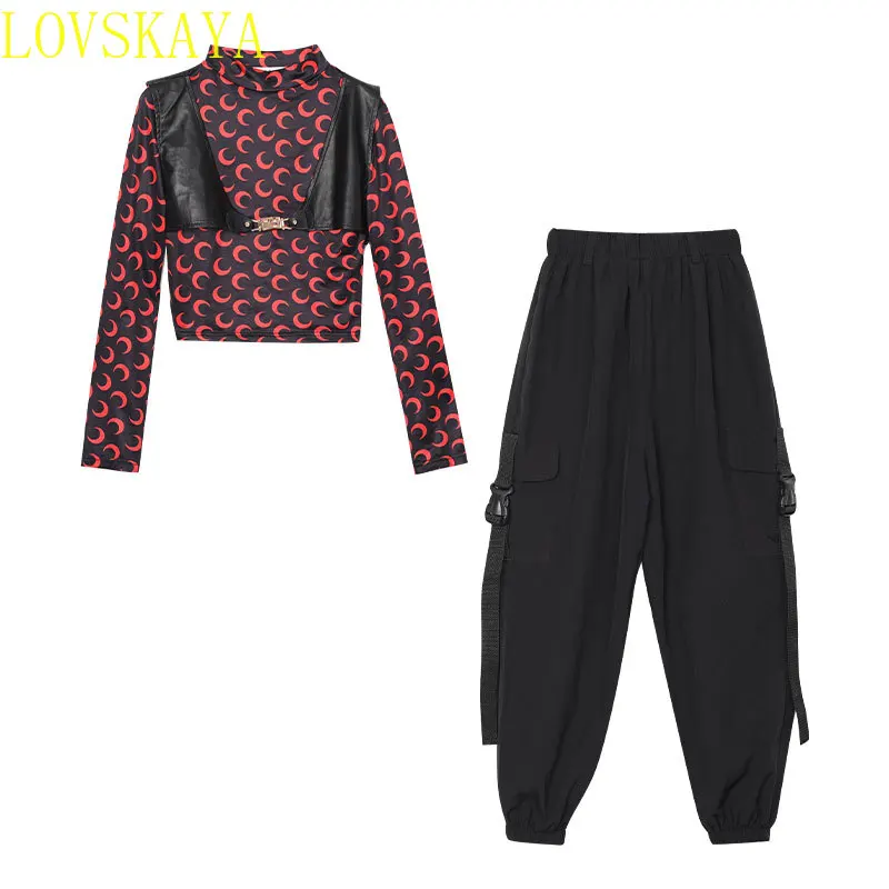 Jazz dance children's clothing new autumn long sleeved trendy clothing girl hip-hop fashion set street dance tabletop