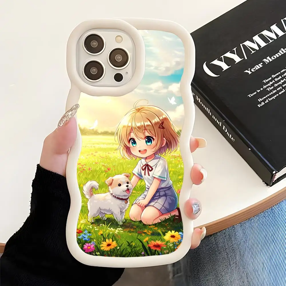 

Girl Dog Puppy Wavy Edge TPU Mobile Phone Case for iPhone 17 16 15 14 13 12 11 Air Pro Max Plus Colorful Cover