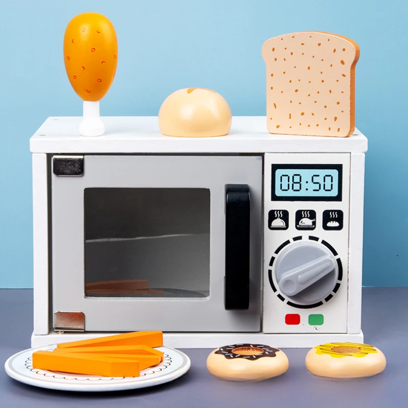 Diy Wooden Simulation Oven Puzzle Kitchen Toy Miniature Food Doll House Accessories Montessori Board Games Interactive Toys Gift