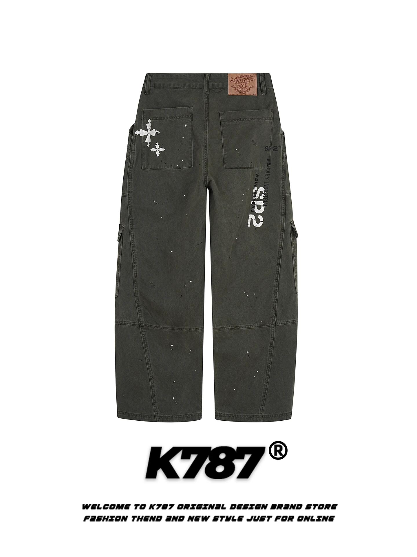 

Мужские повседневные рабочие брюки K787 в американском ретро-стиле с принтом, свободного кроя, с высокой талией, прямые штанины, хлопок, осень-зима, модный бренд