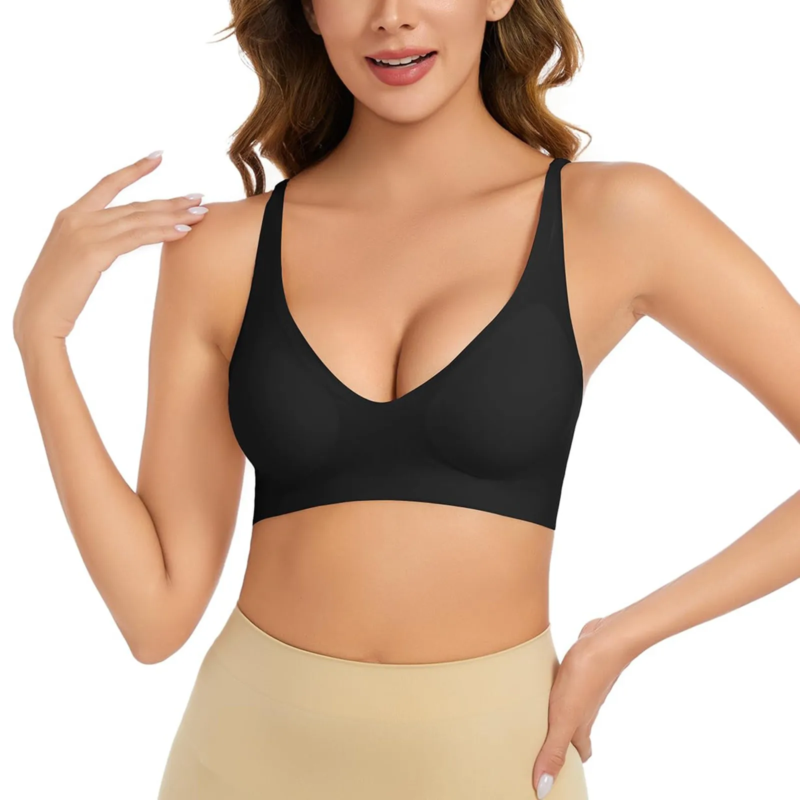 Women's Bra Without Underwire V Neck Comfort Soft Bra Push Up Seamless Bra Lightly Padded Breasts For A Feel Fit Bralette Female