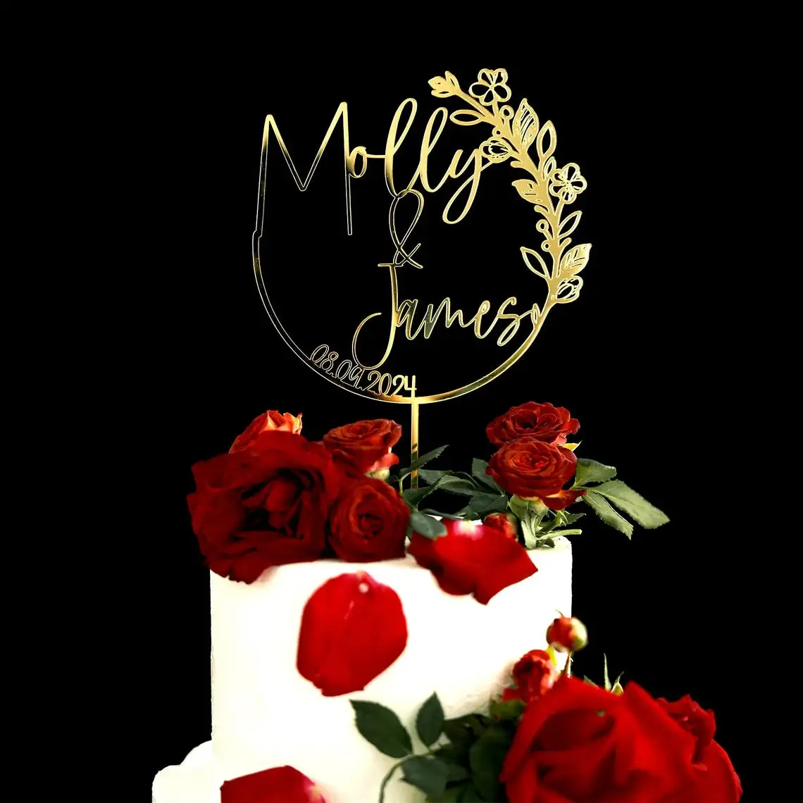 Custom Mr Mrs Rustic Wedding Cake Topper Gold Script Cake topper for Party Decor Wood & Arcylic with Couple Last Name and Date