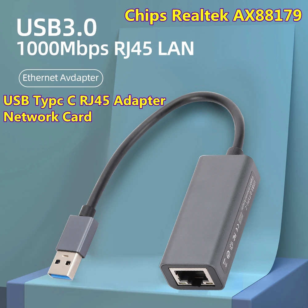 Type C USB Wired Ethernet Adapter USB3.0 1000Mbps USB RJ45 Network Card For PC Macbook Windows 10 Laptop