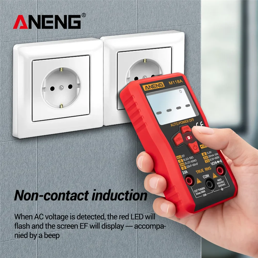 ANENG M118A True Rms Tranistor Meter with NCV Data Hold 6000counts Flashlight Digital Mini Multimeter Tester Auto Mmultimetro