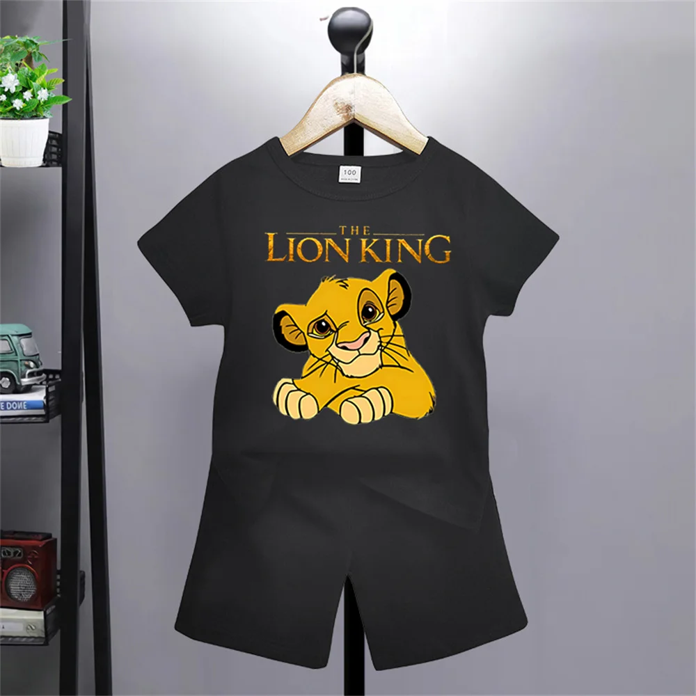 Summer 2024 Cute and Fun Disney Cartoon Boys Girls Printed T-shirt + Shorts Set Top Cotton Short Sleeve Shorts Gift