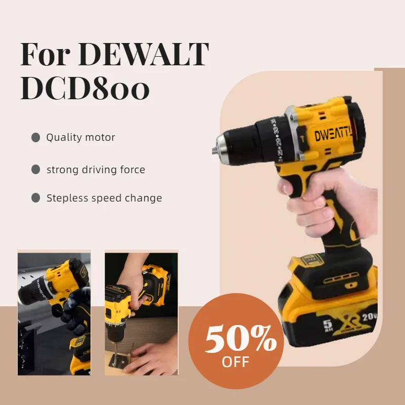 For Dewalt DCD800 Cordless Tool For Dewalt 20V Battery Impact Drill 1/2 Inch Brushless Electric Screwdriver Lithium Electric