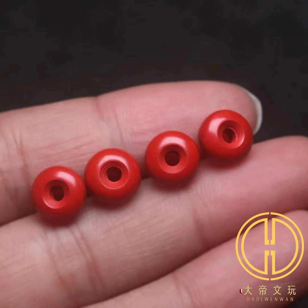 

Natural 100% real red Cinnabar Jade round beads carved Septum bead Bracelet necklace accessories for woman men Gift good luck