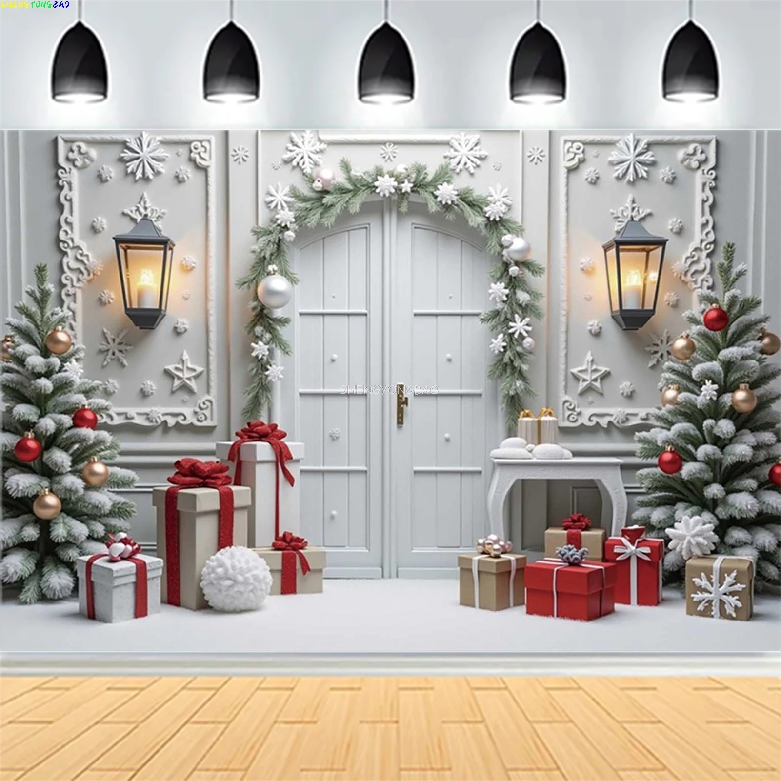 

Christmas Day New Year Party Photography Backdrops Prop Window Living Room Interior Xmas Tree Snow Theme Photo Background FN-59