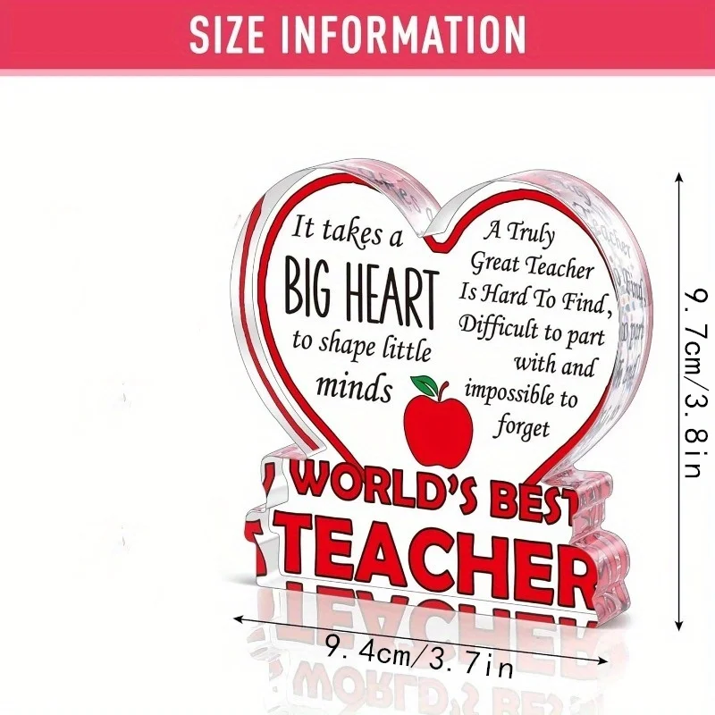 لوحة تقدير المعلم على شكل قلب - هدية تزيين مكتب "أفضل معلم في العالم". #2