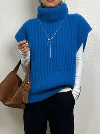 

Осенне-зимний новый женский вязаный жилет для поездок на работу, жилет с высоким воротом