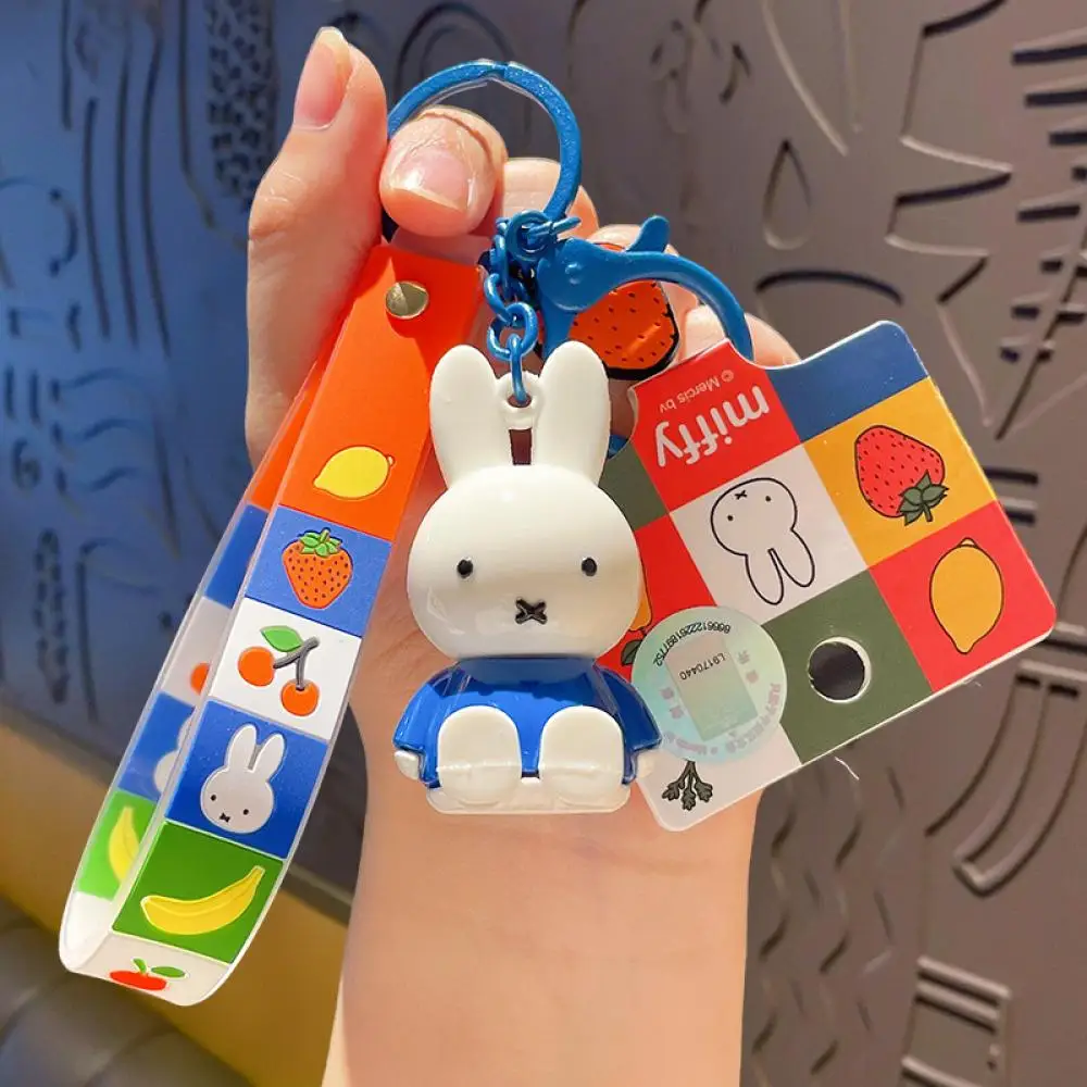 Miffy Rabbit Keychain Set Multi-color Fruit Pattern Plastic Key Ring With Lanyard Portable Bag Pendant For Keys Bags Phone Acces