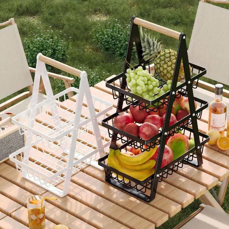 Multi-layer metal kitchen countertop fruit basket rust-proof fruit and vegetable storage rack with square wire basket picnic