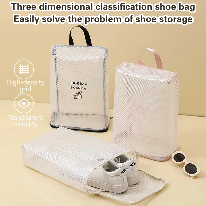 Dustproof Shoes Storage Bags Travel Portable T400 Fabric Shoes Bag With Sturdy Zipper Pouch Case Waterproof Pocket ShoeOrganizer