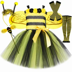Girls Bumble Bee Tutu Dress Costume Kids Halloweeen Holiday Party Fancy Dress Up Outfit Flowers Honeybee Tulle Princess Dress
