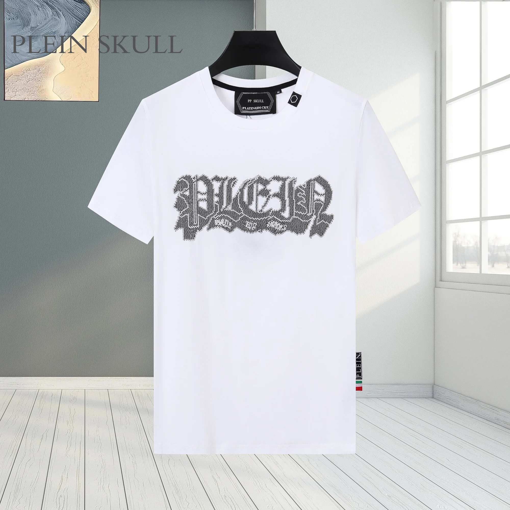 

Мужская футболка PLEIN SKULL, классическая летняя, приталенная, в стиле High Street, с коротким рукавом, повседневная, с принтом, нейтральная, спортивная, с круглым вырезом