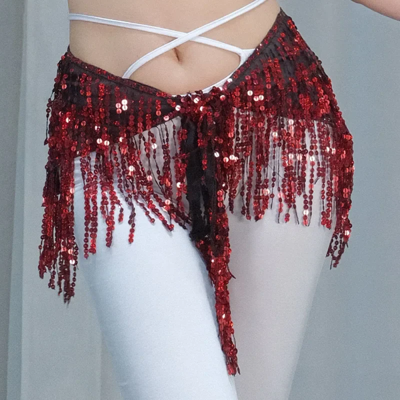 Women Adjustable Bling Belly Dance Hip Scarf Sequins Strap Wrap Dancing Belt Performance Waist Skirt Chain Group Versatile