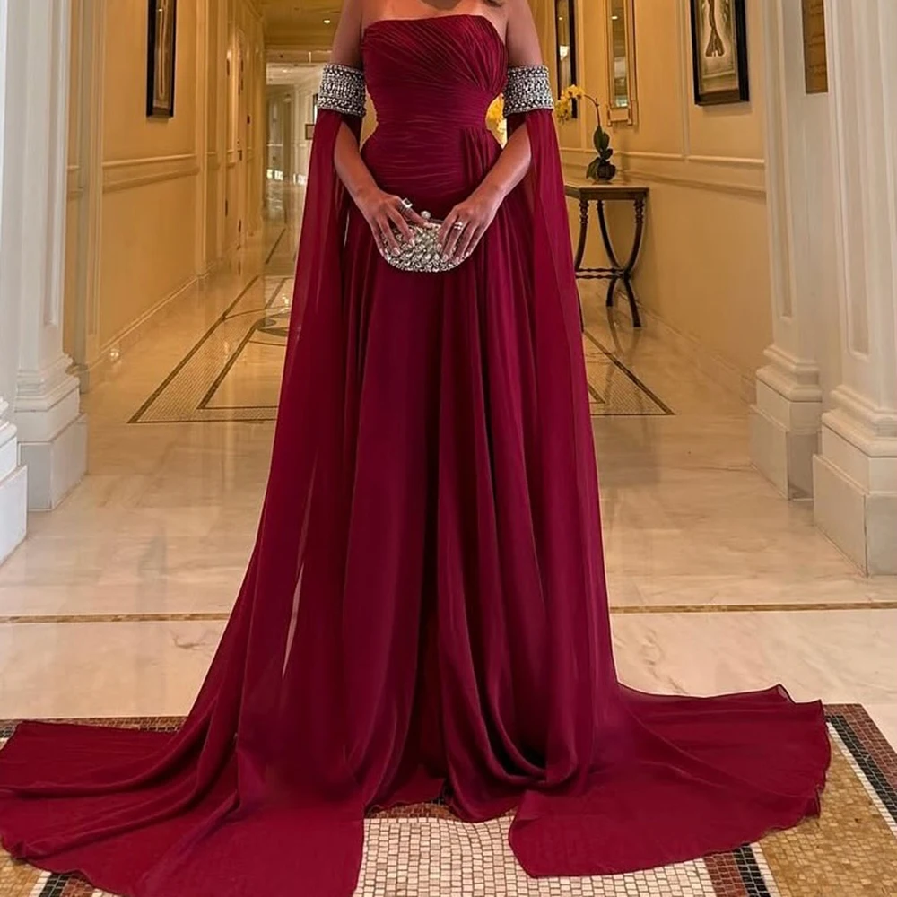 Maßgeschneiderte A-Linie-Abendkleider, bodenlang, trägerlos, ärmellos, Abendkleid, modische Kristallfalte, einfaches drapiertes Partykleid