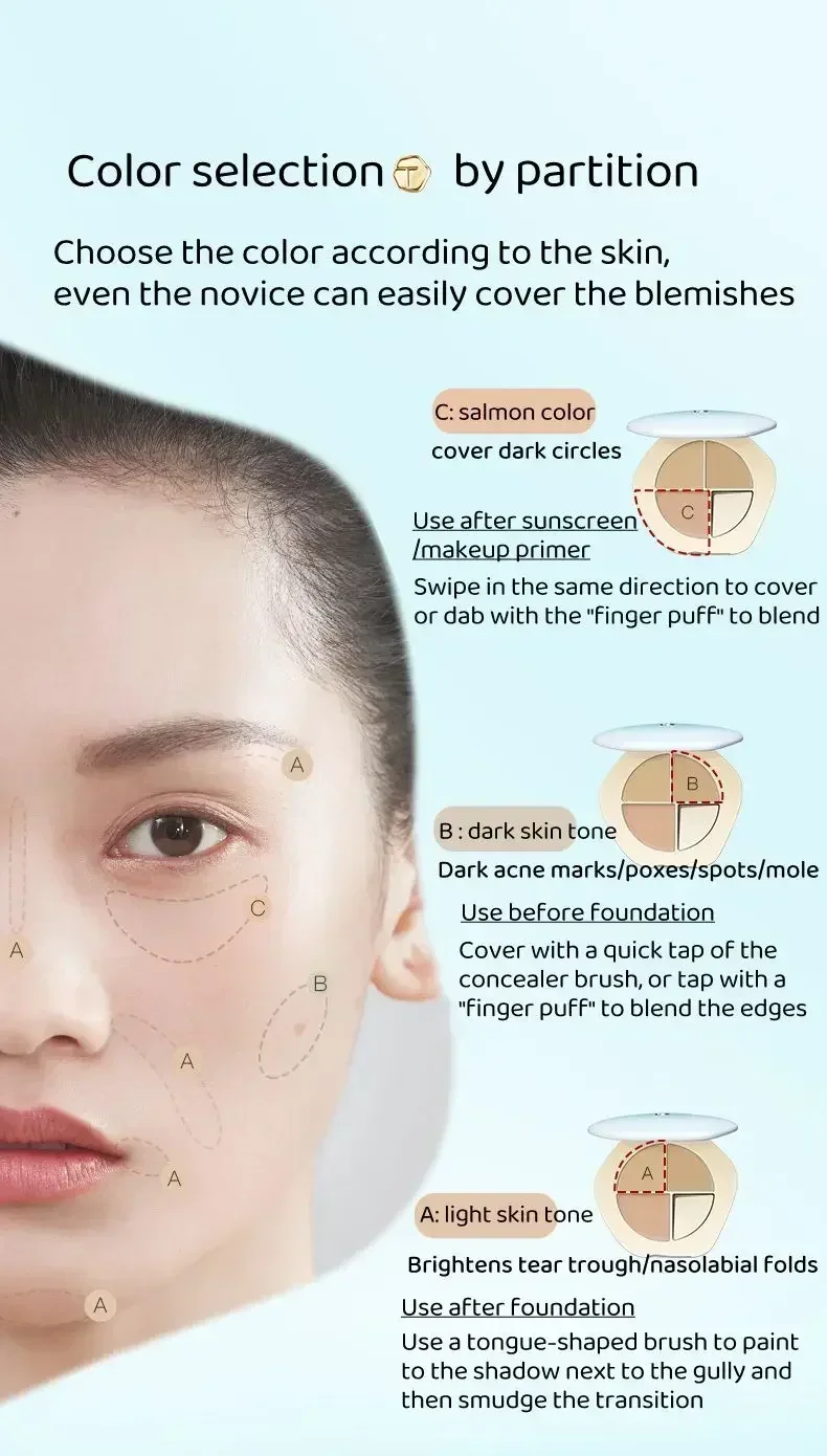 TIMAGE-paleta correctora tricolor, cubiertas correctoras faciales, textura cremosa, hidratante, resistente al agua, Original, bonita mujer