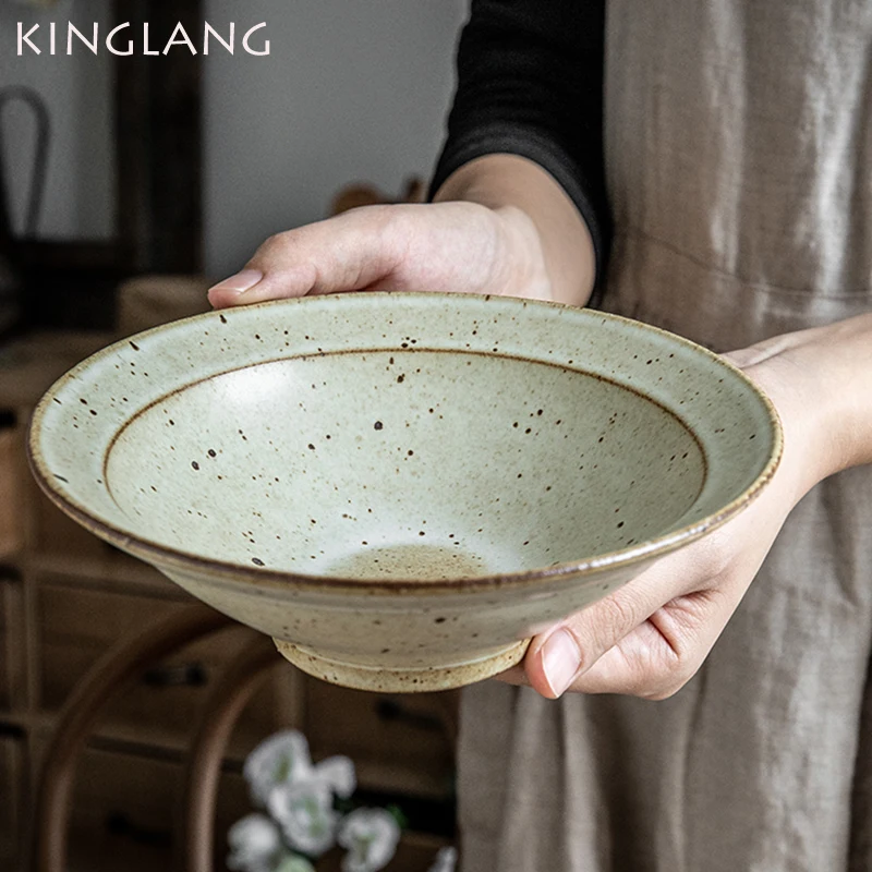 Kinglang Handmade Bowl Ceramic Deep Plate Creative Round Noodle Bowl Dishes Ramen Soup Dumpling Bowls