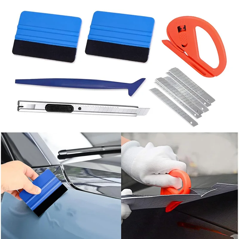 Fahrzeug-Vinylfolien-Werkzeug-Set, Fenstertönungswerkzeug, 10,2 cm, Filzrakel, einziehbar, 9 mm, Allzweckmesser, Vinylschneider, Eckrakel