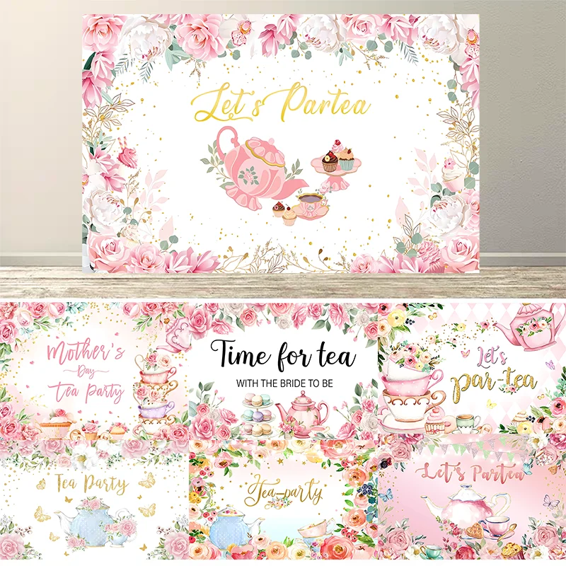 

Let's Partea Party Backdrop Tea Party Banner Decorations Background for Shower Birthday Photo Prop