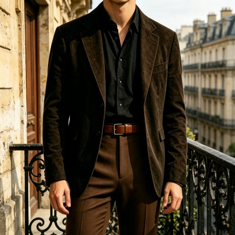 Elegant Men's Corduroy Blazer Vintage 70s Spring Casual Sport Jackets Single Breasted Notched Lapel Coat High Waist Retro Pants