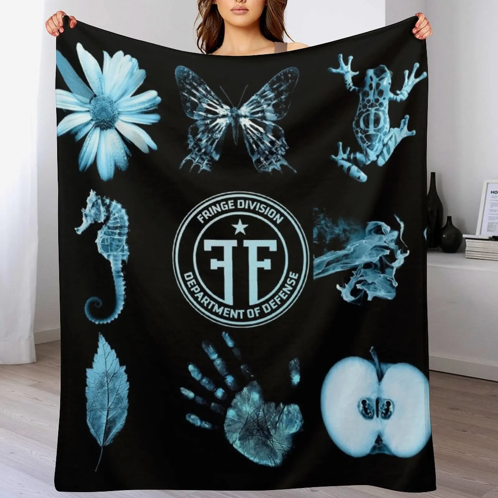 Fringe Division and Glyphs Throw Blanket Soft Solid Color Blanket for Couch Bed
