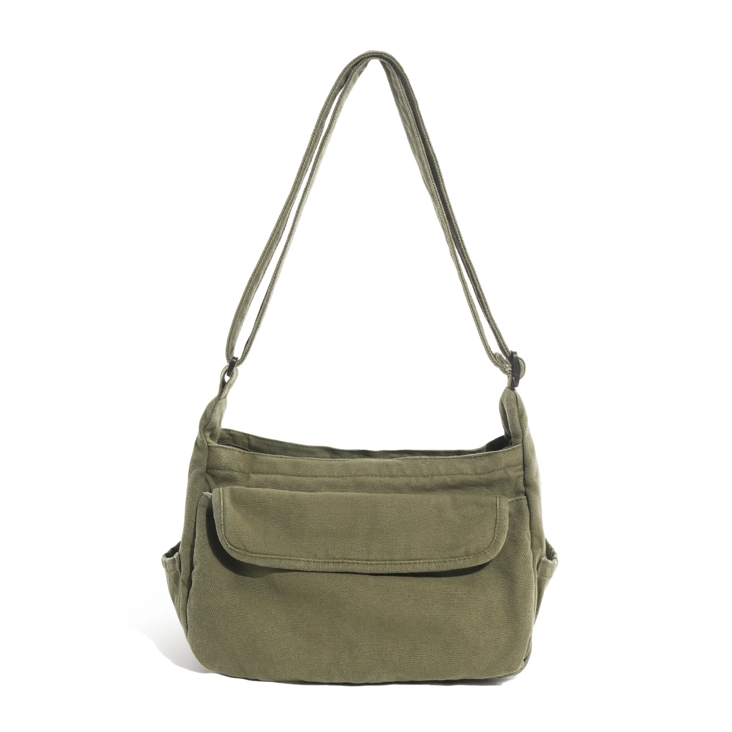 Ladies Thick Washed Canvas Messenger Bag Multi Pockets Zipper Crossbody Bag Adjustable Strap Large Capacity Casual Handbag Daily