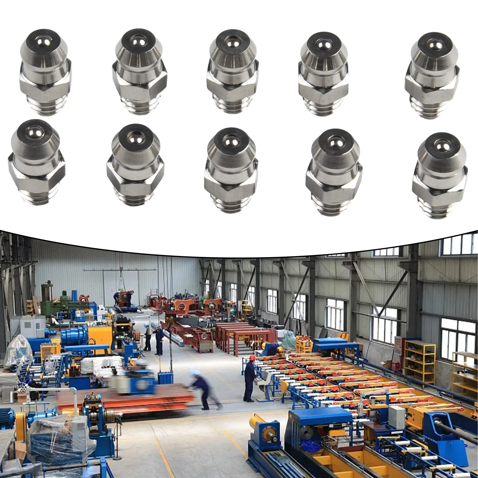 Acoplador de pistola de graxa, acessórios de conector de aço 201, encaixe de graxa hidráulica reta de aço inoxidável m6 hidráulico reto com 10 peças