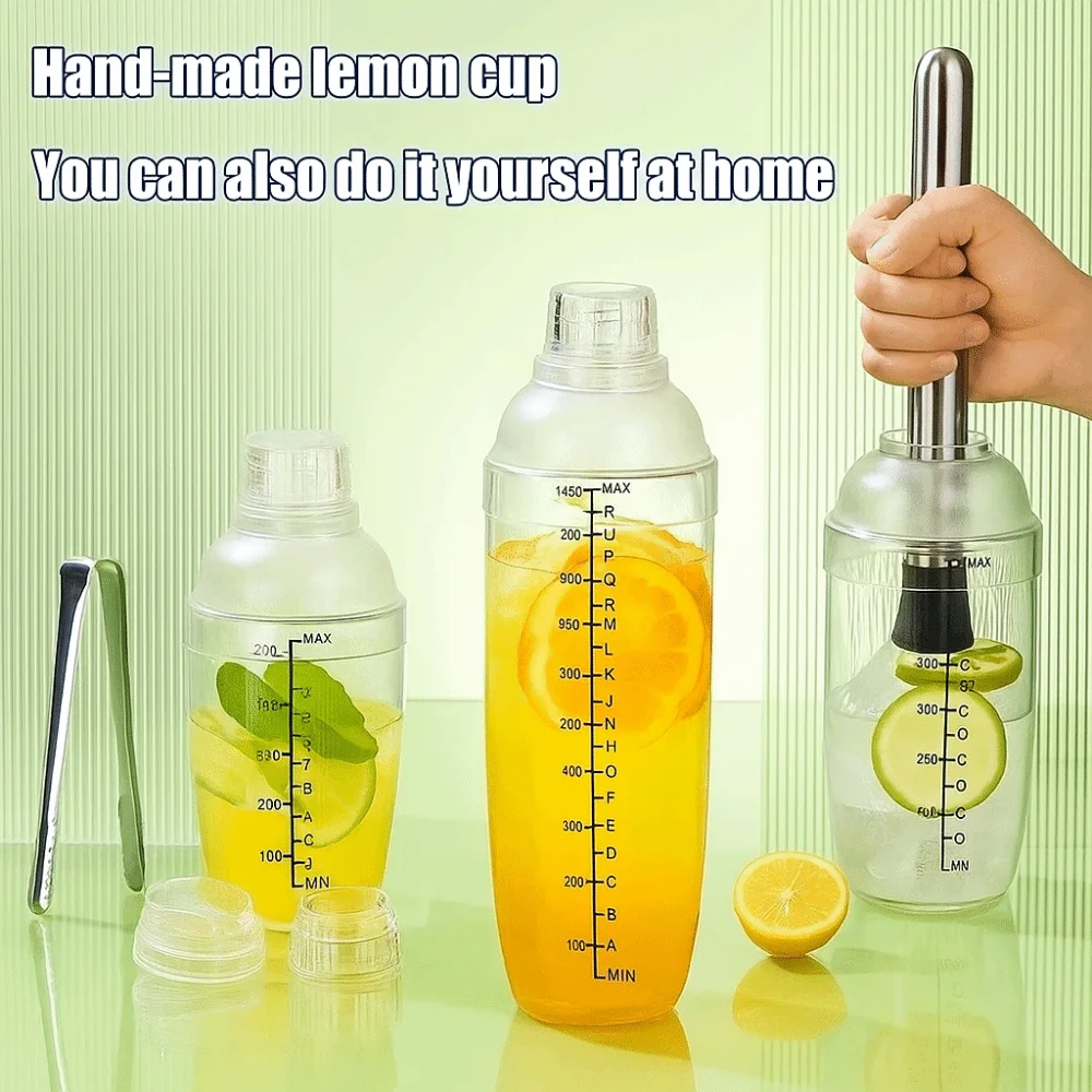 

500/700/1000ml Cocktail Mixer Cup BPA-Free Portable Drink Hand-Shake Mixer Leakproof Broken Popsicles Shake Cup Muddler Set
