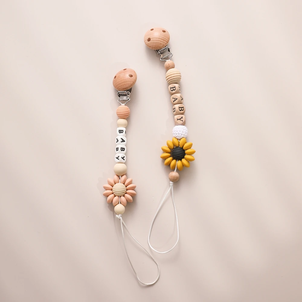 Baby Handmade Sunflower Pacifier Chain Dummy Nipples Holder Clips Babies Silicone Teething Chain Gifts for Cute Baby Accessories