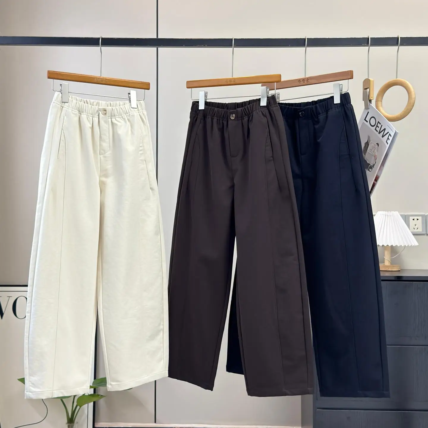 Commuter Style Elastic Waist Soft Skin Cotton Lyocell Straight Leg Slimming Casual Nine-Piece Pants for Women