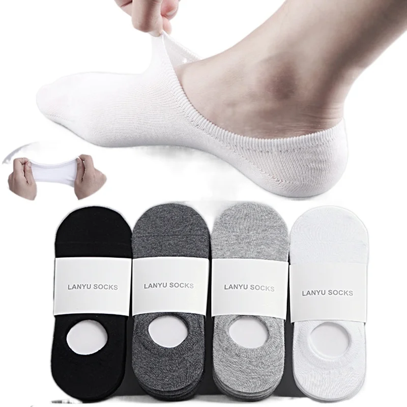 5Pair / Lot Fashion Happy Men Boat Soc Silicone Invisible Cotton Socks Male Ankle Sock Slippers Meia