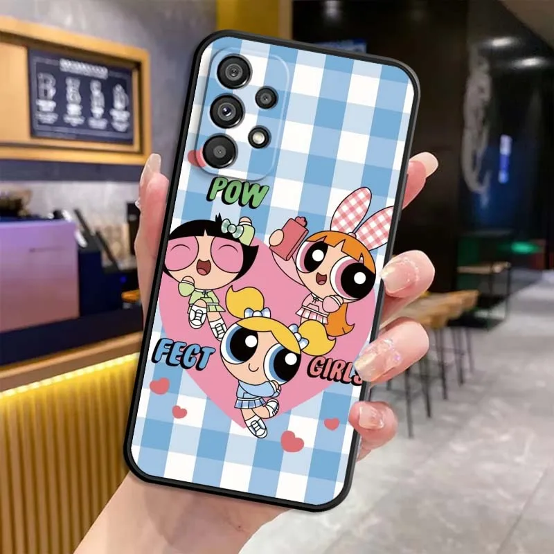 CuteThe P-Powerpuff G-Girls لسامسونج A73 A72 A71 A55 A54 A53 A52 A51 A13 A22 A16 A15 A05s A14 A05 A06 5G حافظة هاتف سوداء