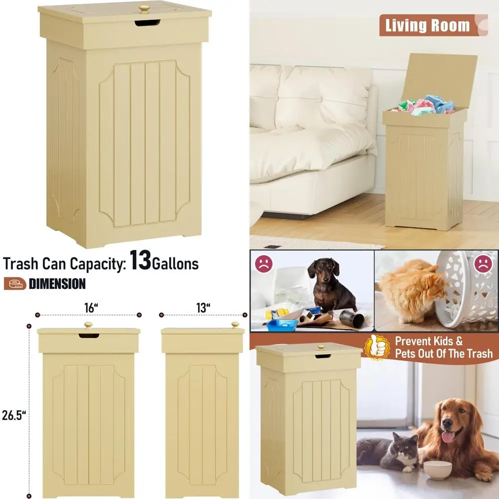 

Kitchen Trash Can 13 Gallon, Wooden Recycling Bin, Dog-Proof Waste Container, Cabinet-Style Garbage Receptacle