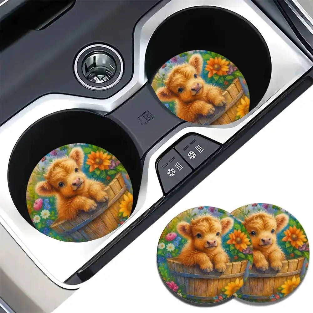 Cartoon Floral Calf EVA Car Cup Coasters Stylish Vehicle Interior Accessory Gift For Men Women Car Lovers